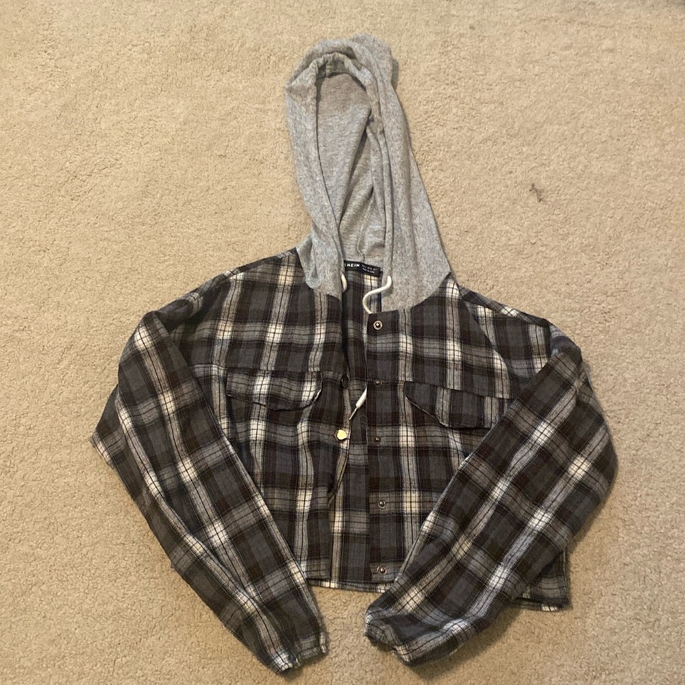 SHEIN cropped flannel hoodie size US S